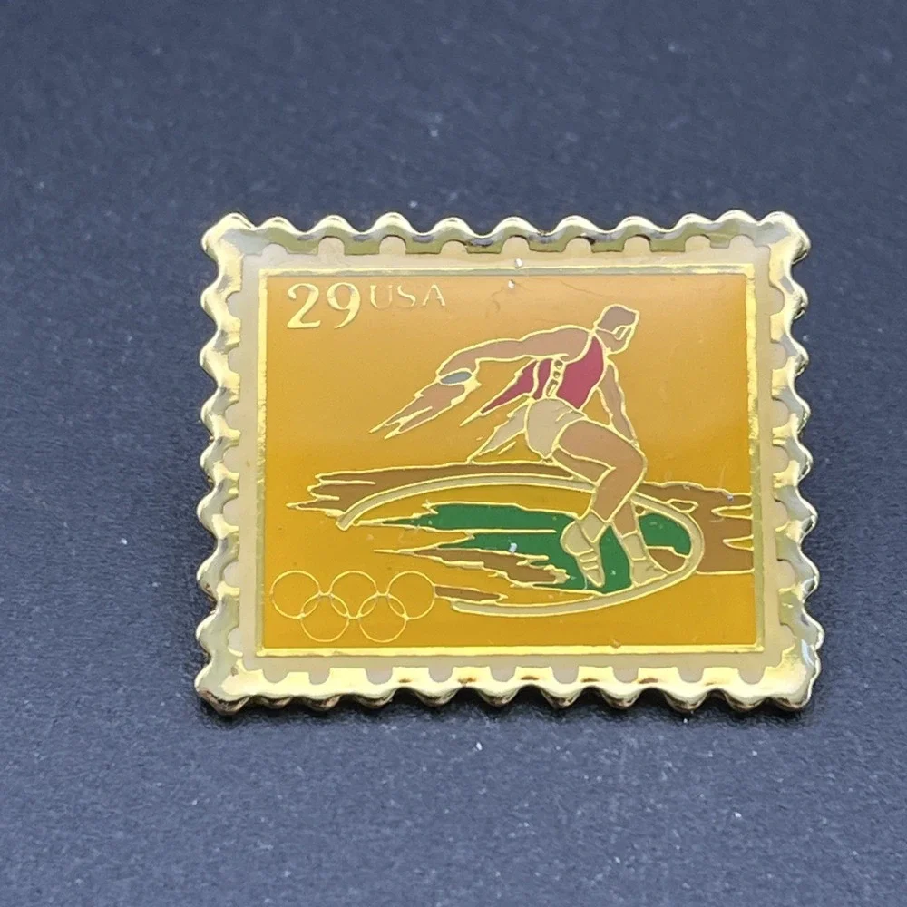 1992 Barcelona Summer Olympics USPS Sponsor‎ Shot Put Stamp Lapel Hat Pin
